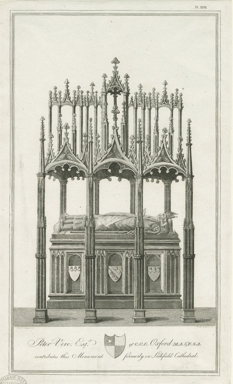 Lichfield Cathedral - Monument til Bishop Blythe: Graving, ND [1762-1798] (Print) af Richard Woollett Basire