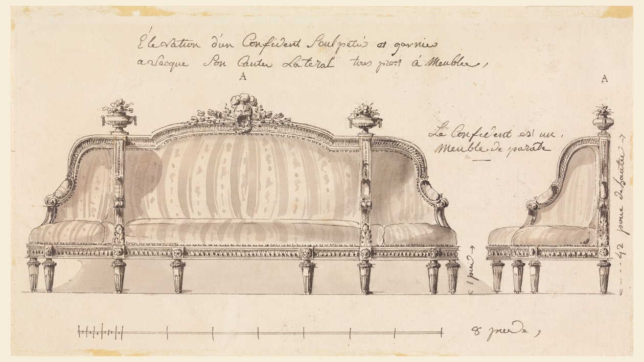 Tegning, Design til en selvsikker, ca. 1780 af Richard de Lalonde