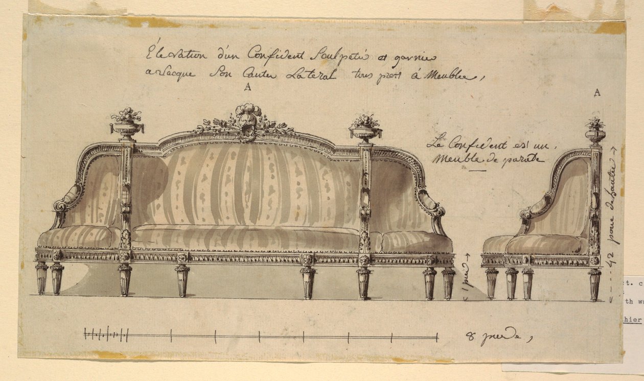 Tegning, Design til en selvsikker, ca. 1780 af Richard de Lalonde