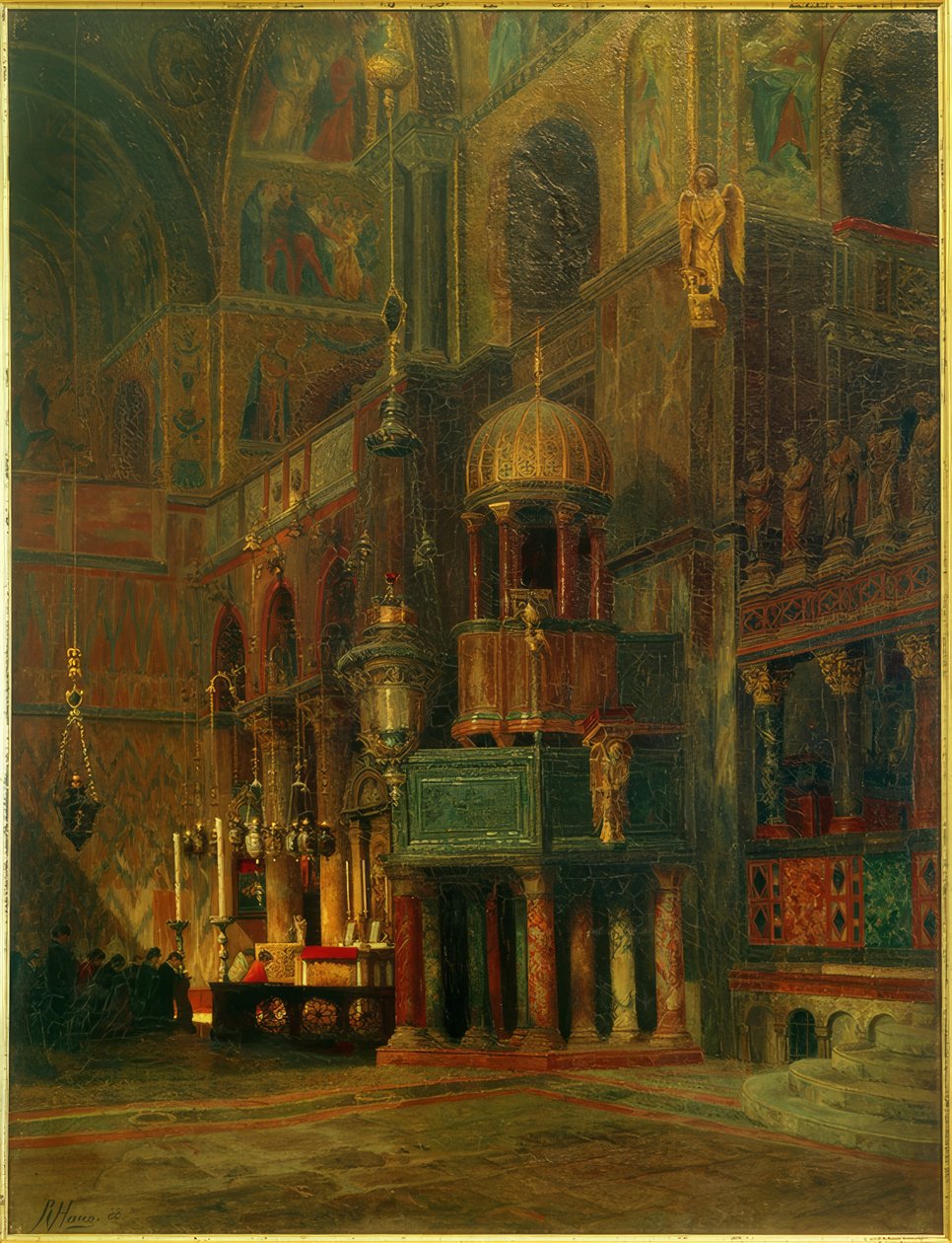 Venedig, S.Marco, indvendigt, tværskib / maleri af R. von Hagn af Richard von Hagn