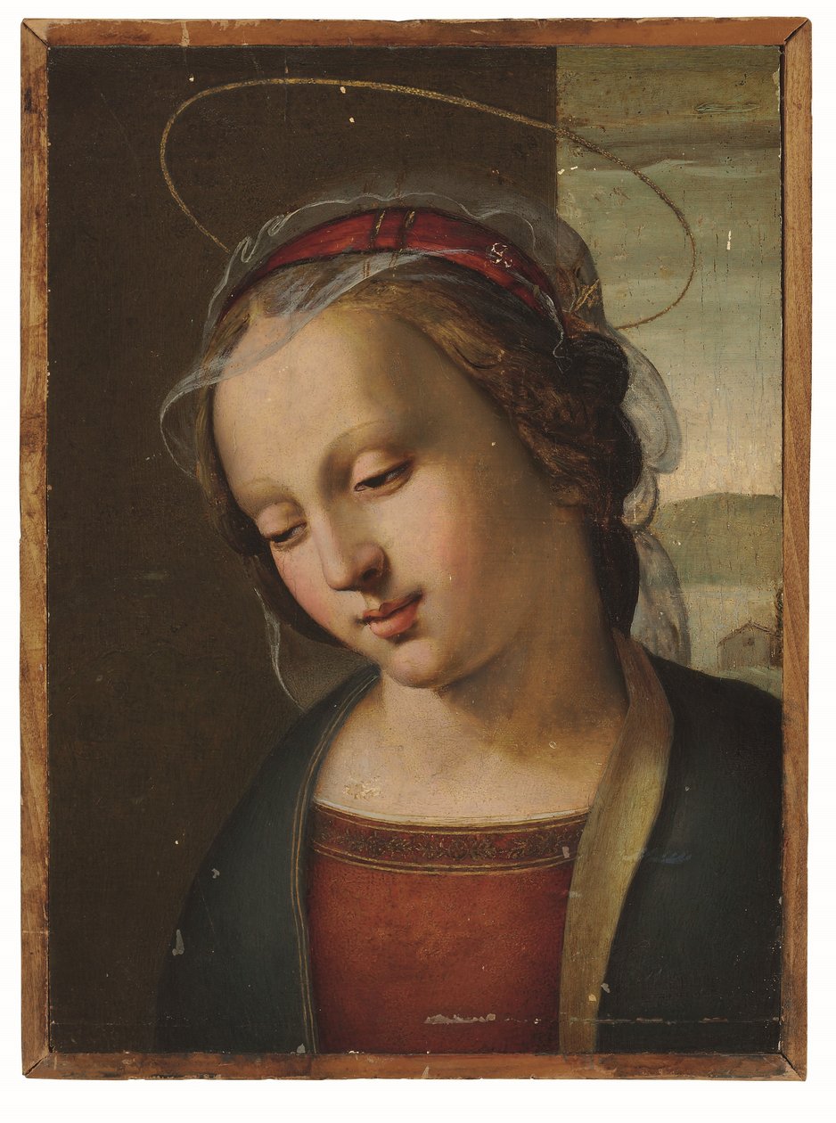 Madonnaen: et fragment fra en altertavle (olie og guld på panel) af Ridolfo Ghirlandaio (attr. to)