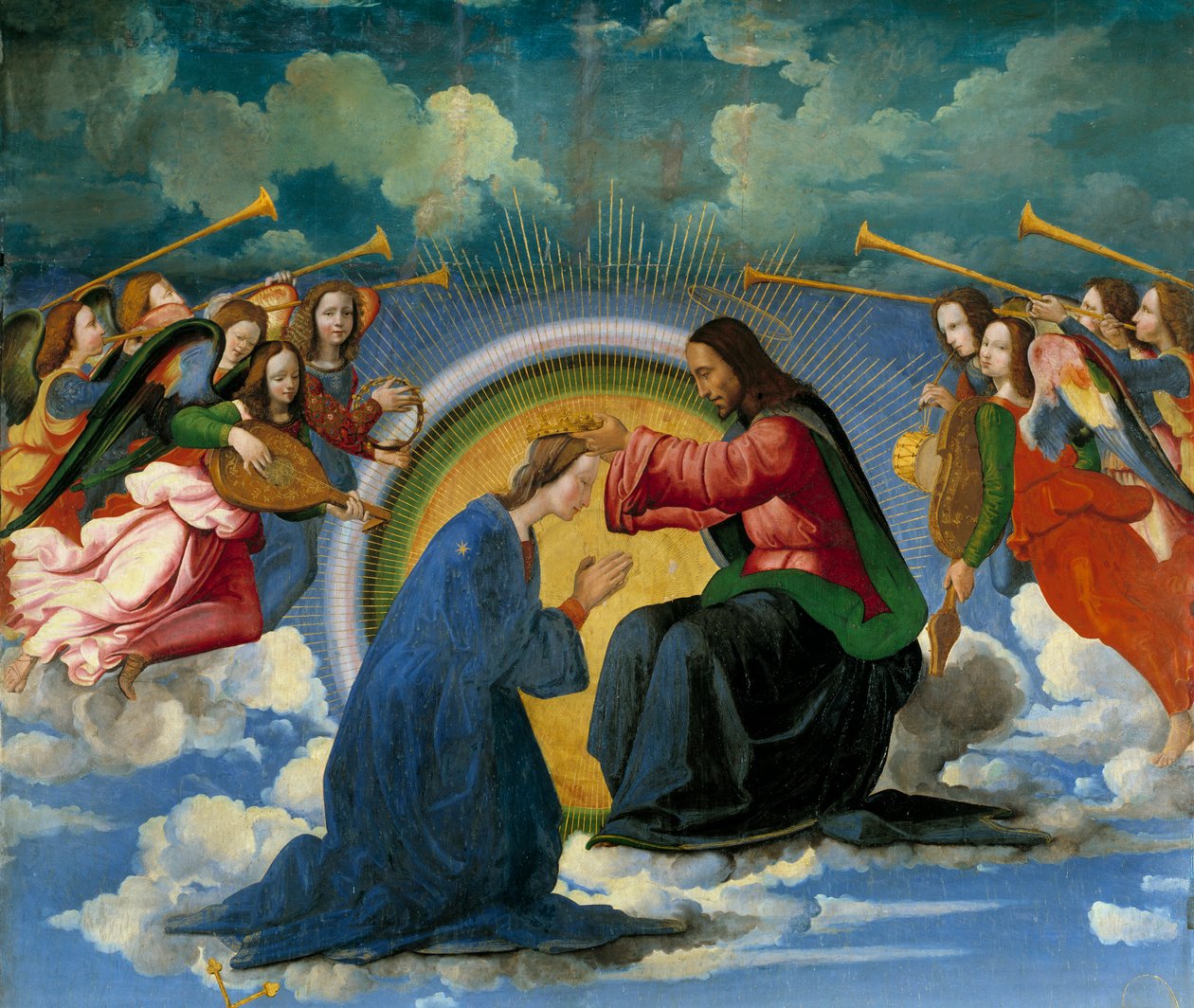 Jomfruens kroning, 9 detaljer) 1500-tallet (maleri) af Ridolfo Il  Ghirlandaio