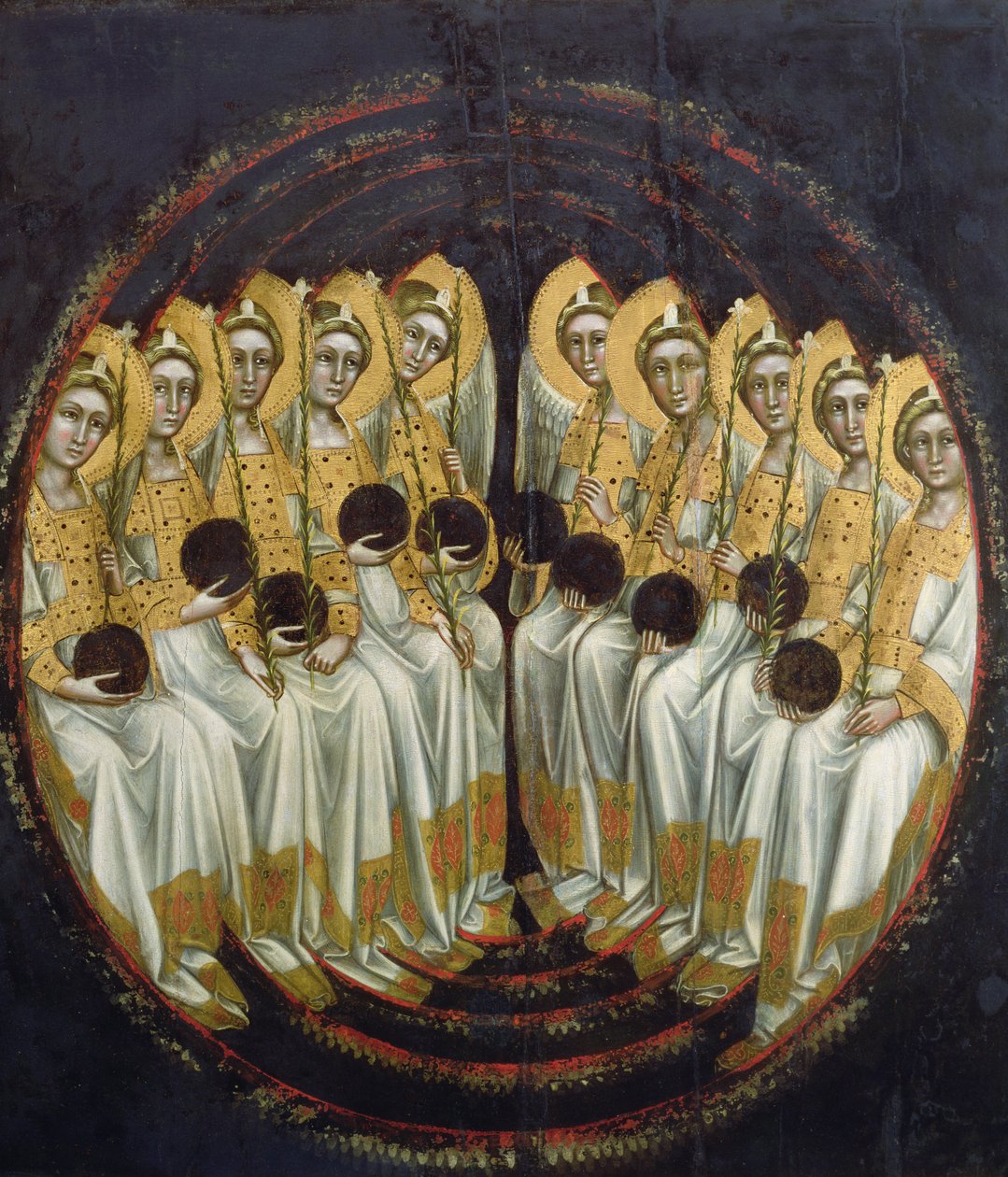 Siddende engle med kugler i hænderne, ca. 1348-54 af Ridolfo di Arpo Guariento