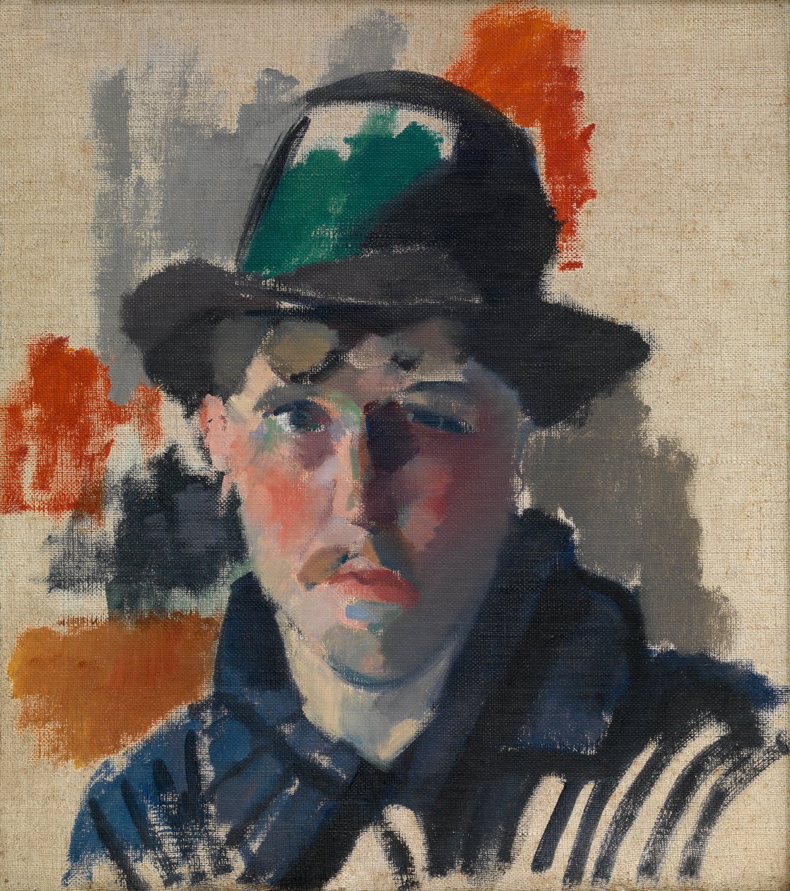 Selvportræt med grøn hat (olie på lærred) af Rik Wouters