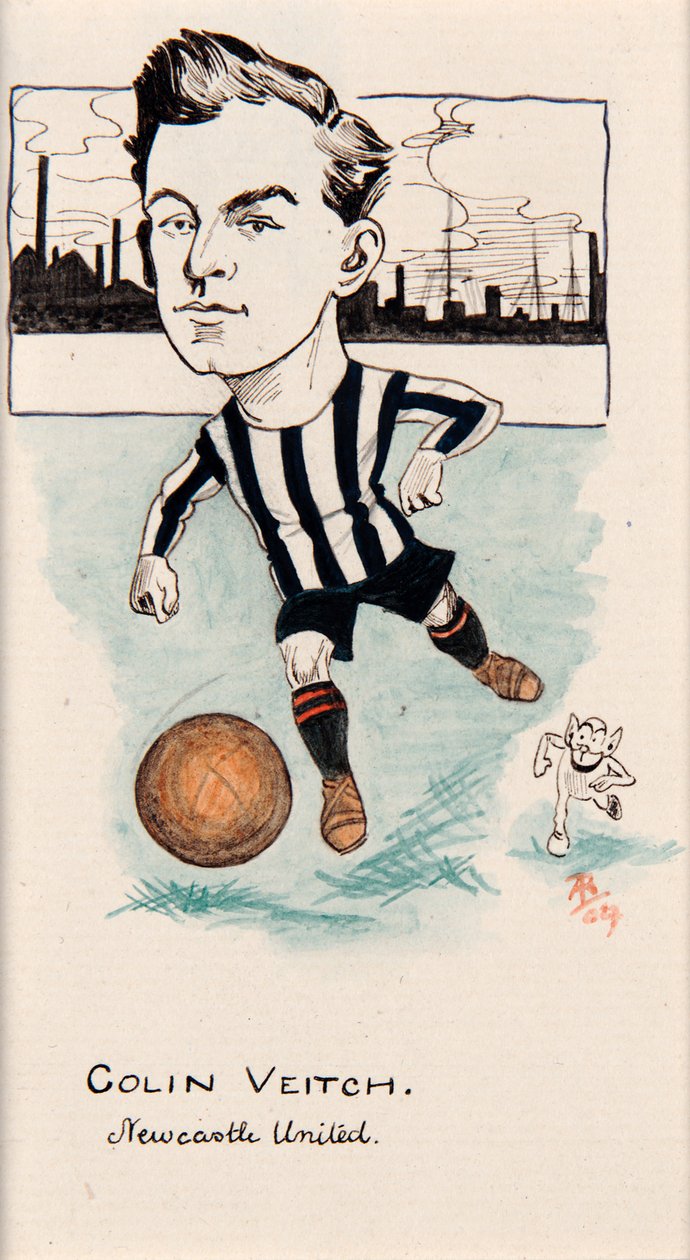 Colin Veitch, Newcastle United, tegning til et sæt cigaretkort, 1907 (pen og blæk på kort) af Rip