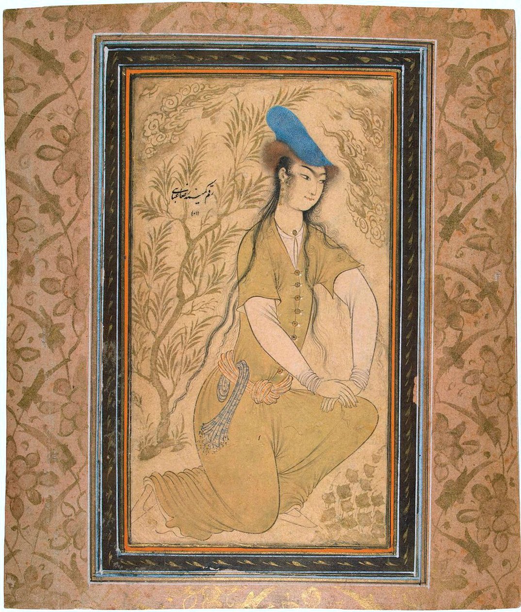 Pige i en pelshat, 1602. af Riza i Abbasi