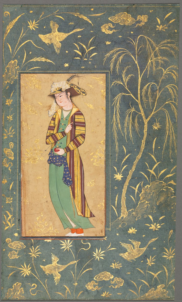 Ungdom holder et granatæble, illustration fra et enkelt sidemanuskript, ca. 1600-1650. af Riza yi Abbasi