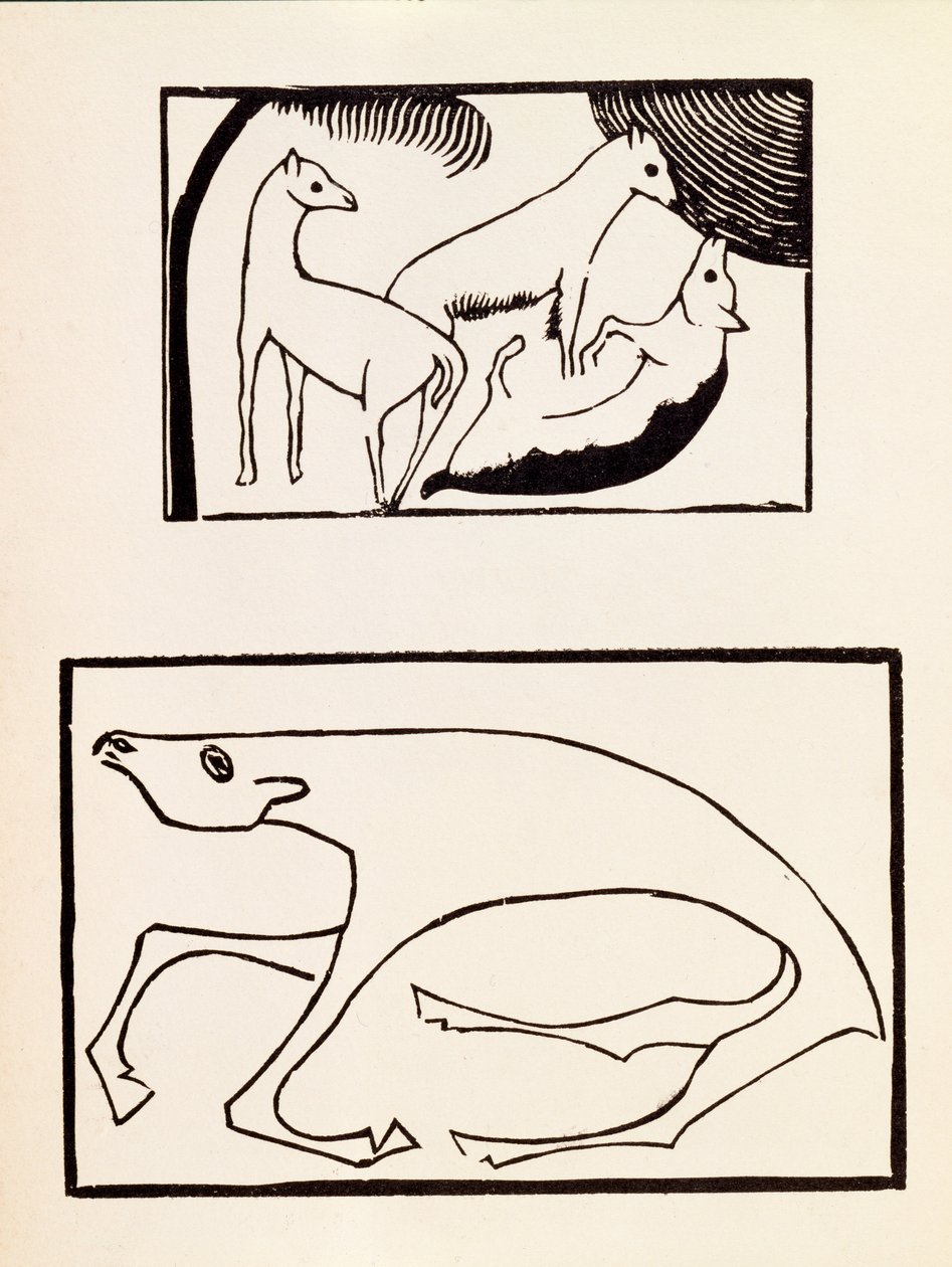 The Animals, illustration fra et bind med træsnit af syv kunstnere, udgivet af Omega Workshops Ltd, London, 1918 træsnit af Roald Kristian