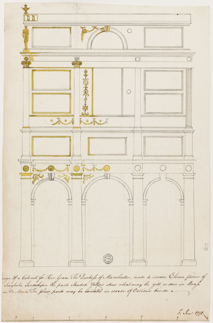 Design til Kimbolton kabinettet (pen og blæk med wc på papir) af Robert Adam