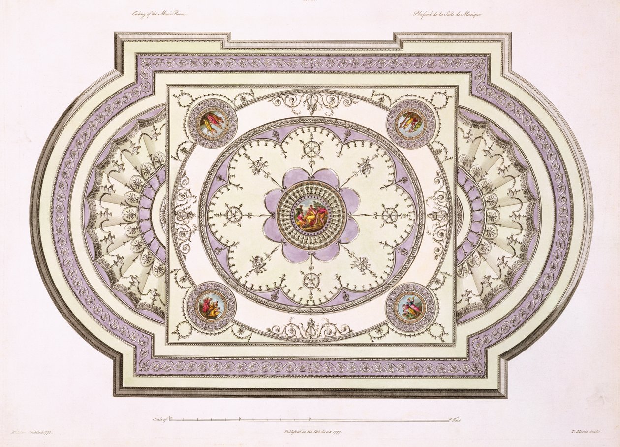The Ceiling of the Music Room, fra Works in Architecture, bind II, 1779 (tryk) af Robert Adam