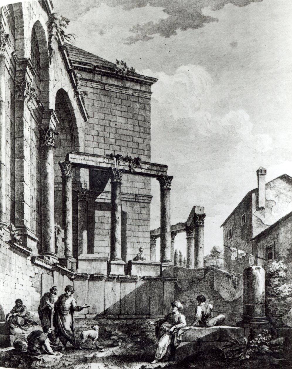 Jupitertemplet i Diocletians palads (245-313), romersk kejser 284-305, ved Split på den dalmatiske kyst, indgraveret af Francesco Bartolozzi (ca. 1727-1815), 1768 af Robert Adam