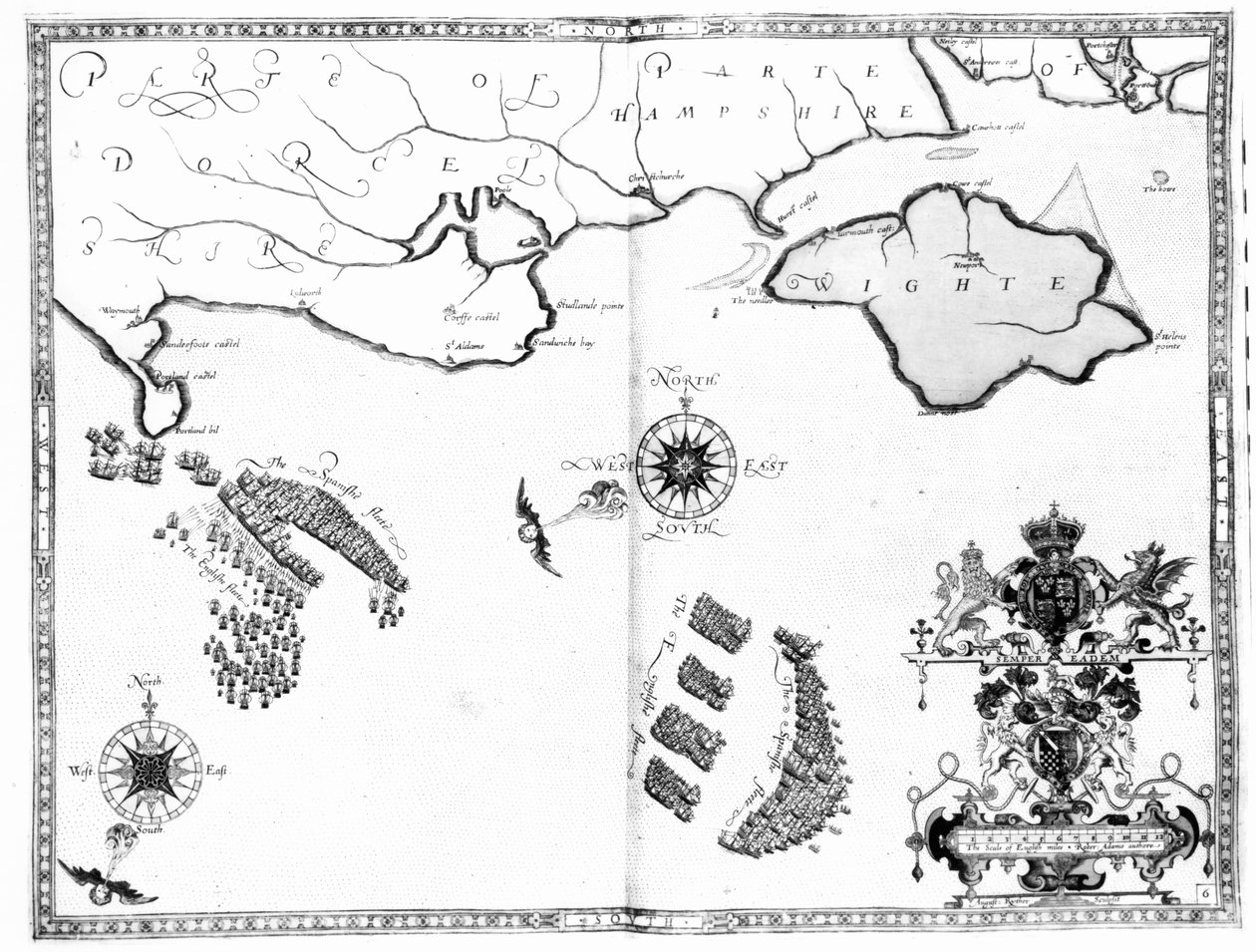 Kort nr. 6, der viser Armada-flådens rute, indgraveret af Augustine Ryther, 1588 af Robert Adams