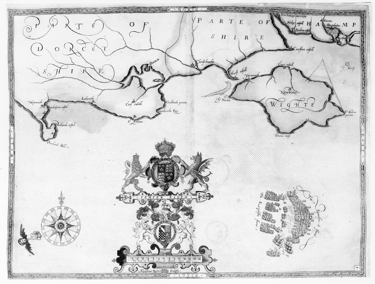 Kort nr. 7, der viser Armada-flådens rute, indgraveret af Augustine Ryther, 1588 af Robert Adams