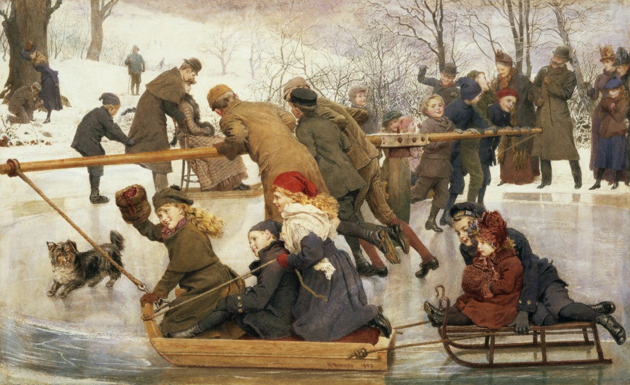 En Merry-Go-Round på isen, 1888 af Robert Barnes