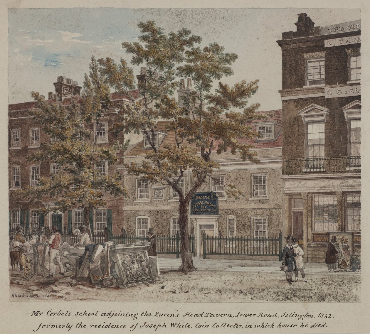 Mr Corbets School, Lower Road (Essex Road) Islington, 1842 af Robert Blemell Schnebbelie