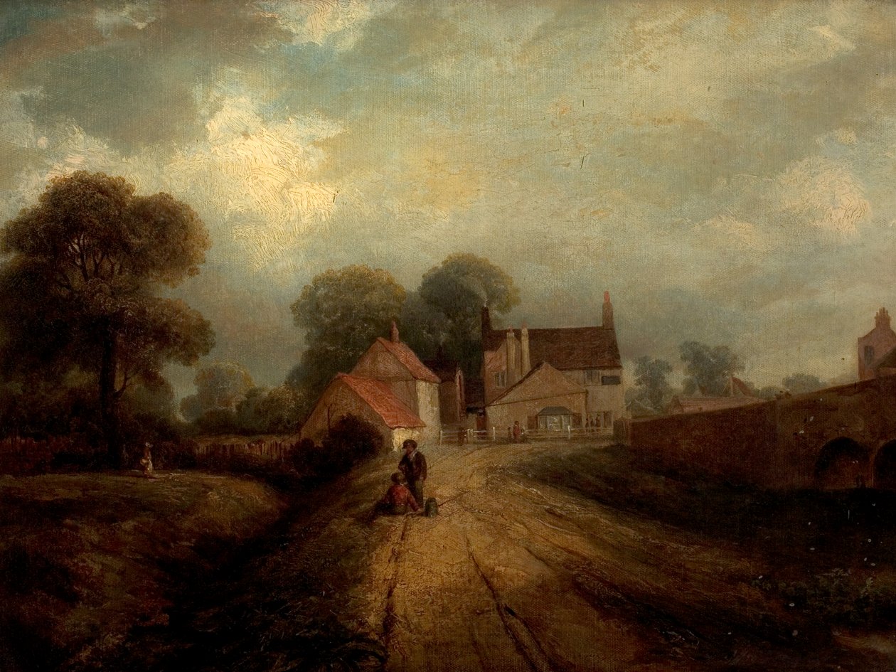 Udsigt over Old Trent Bridge Inn, West Bridgford, Nottingham, 1850 af Robert Bradley