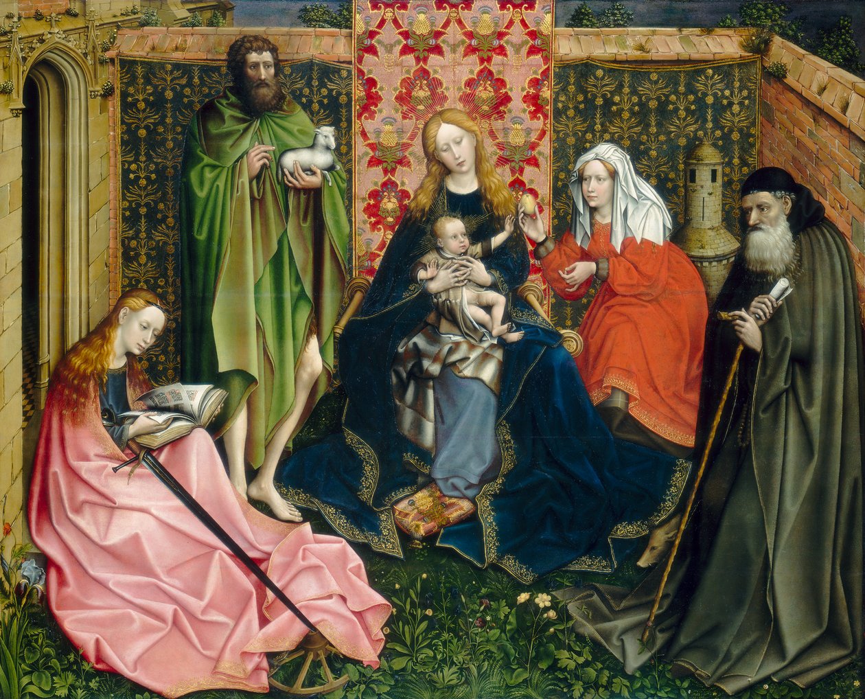 Madonna og barn med hellige i den lukkede have af Robert Campin
