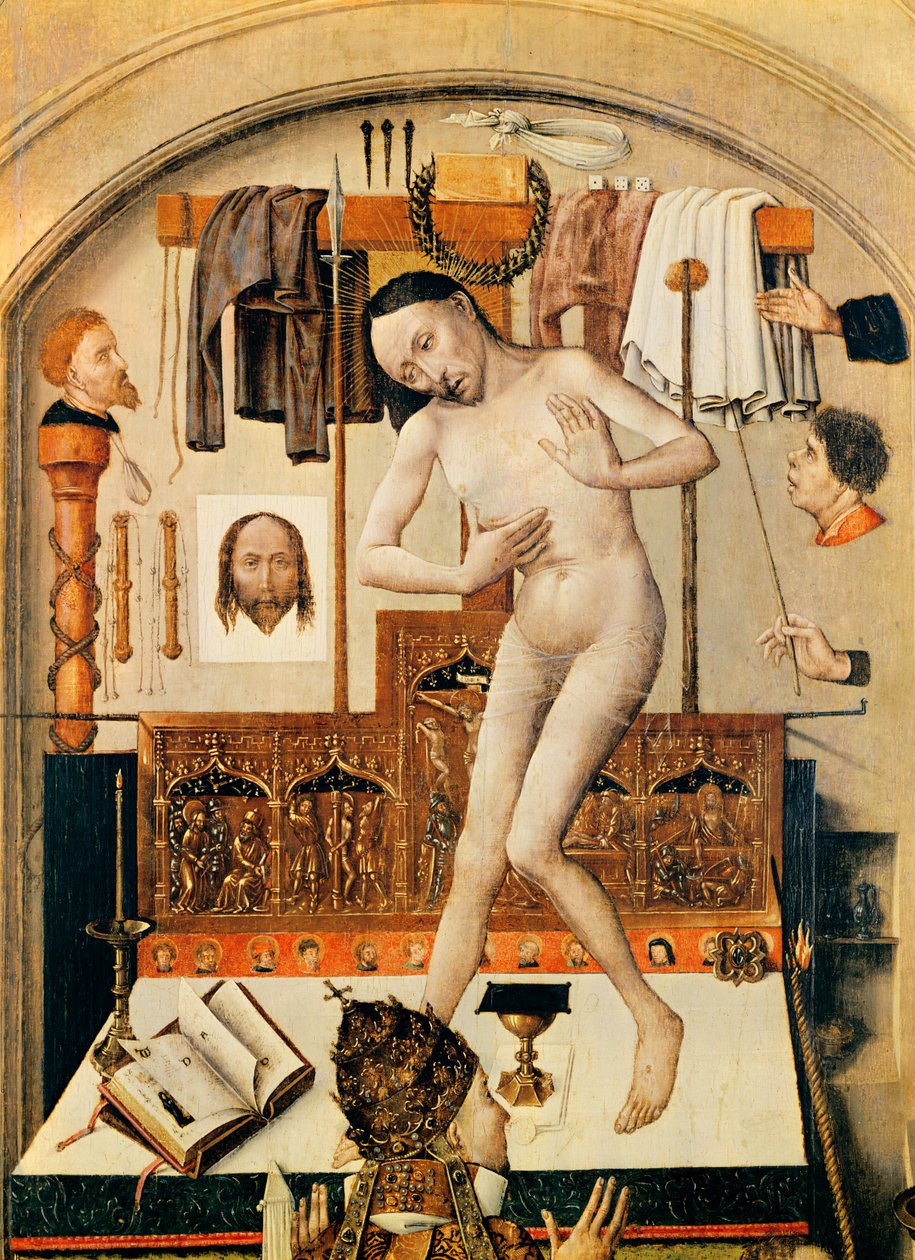 Sankt Gregor den Stores messe detalje af alterolien på panel af Robert Campin