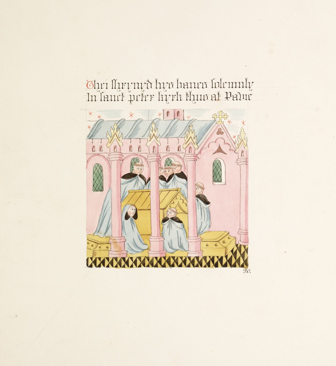 Ms. New Coll 380, f29r. The antiquities of the Cathedral Church of Saint Mary, Carlisle, tegnet af Robert Carlile, 1795 (pen og blæk og wc på papir) af Robert Carlile