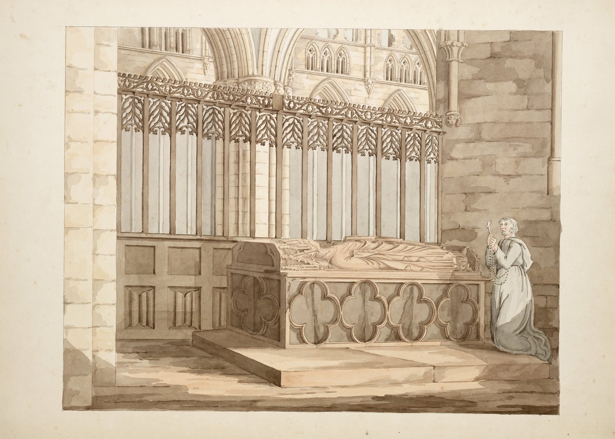 Fru New Coll 380, f7r. Antikviteterne fra Cathedral Church of Saint Mary, Carlisle, tegnet af Robert Carlile, 1795 (pen og blæk og wc på papir) af Robert Carlile