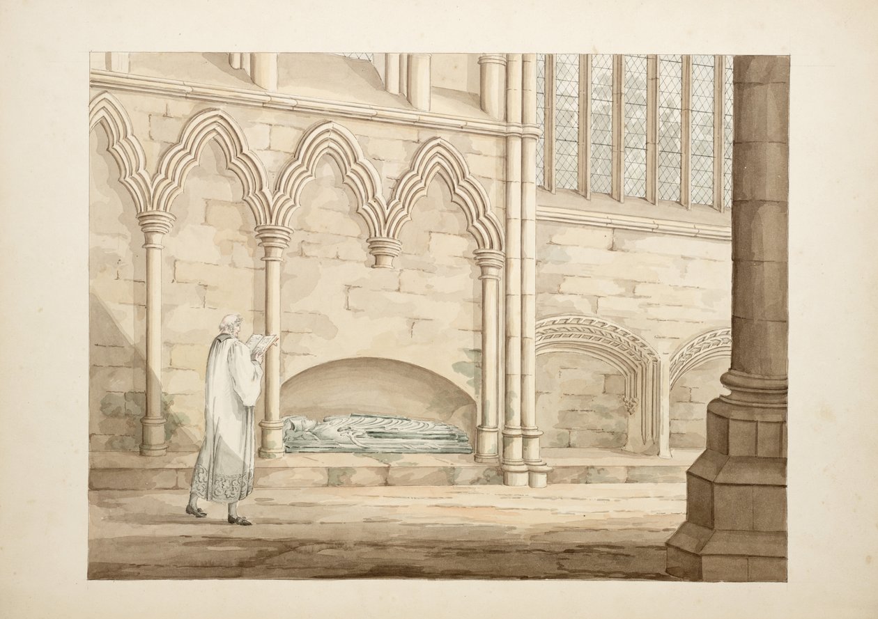 Fru New Coll 380, f8r. Antikviteterne fra Cathedral Church of Saint Mary, Carlisle, tegnet af Robert Carlile, 1795 (pen og blæk og wc på papir) af Robert Carlile