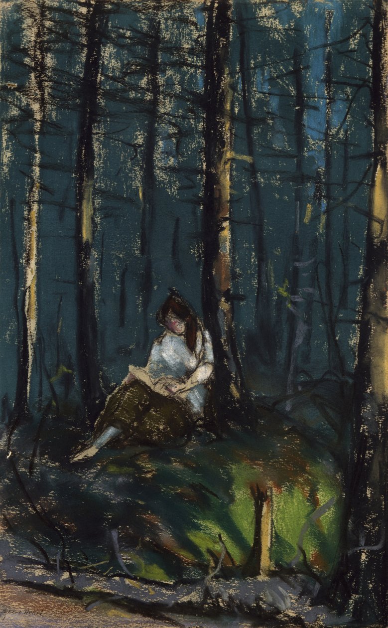 Læseren i skoven, 1918 (pastel på vævet papir) af Robert Cozad Henri
