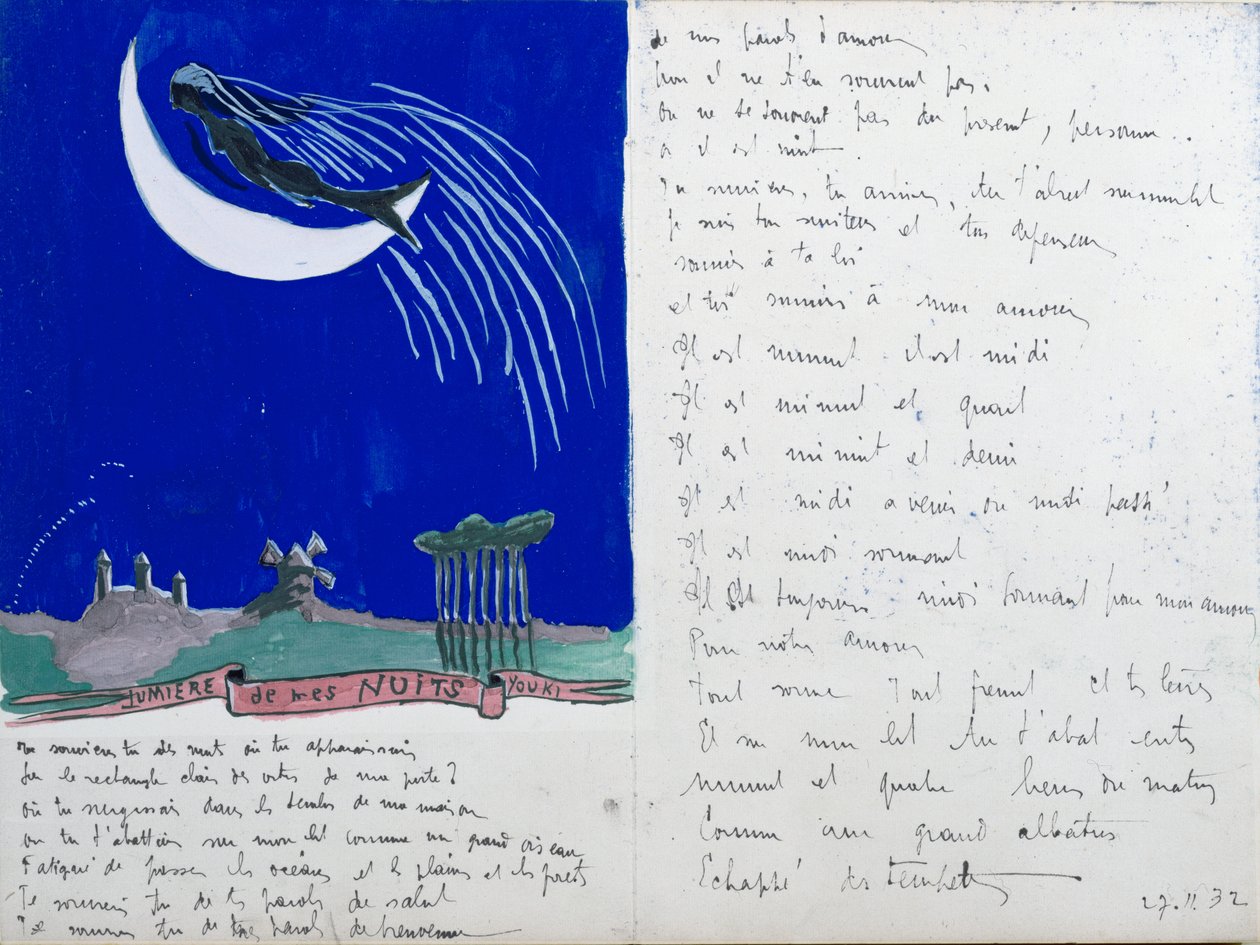 Light of my Nights, illustreret håndskrevet digt, 27. november 1932 af Robert Desnos