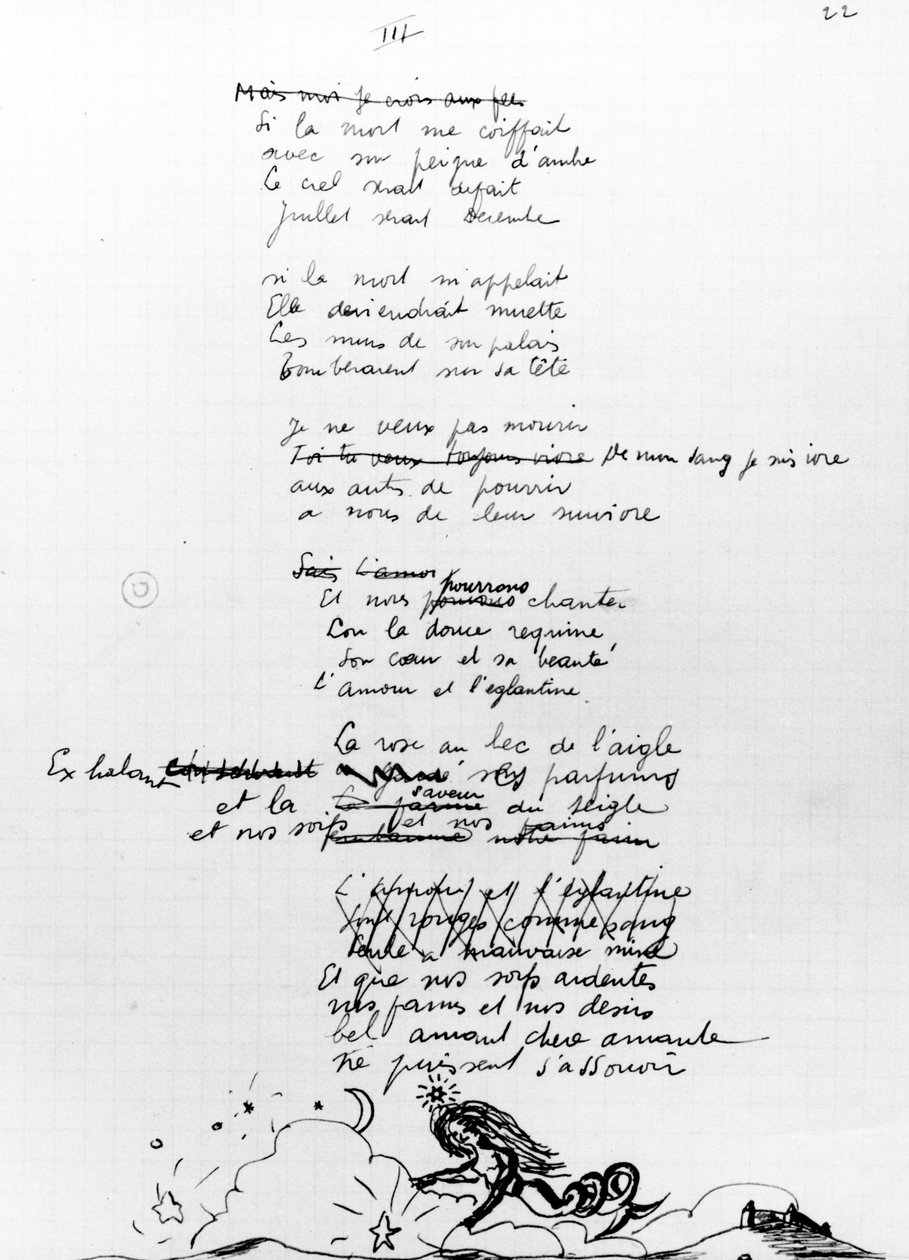Digt, 1936-7 (pen og blæk på papir) af Robert Desnos