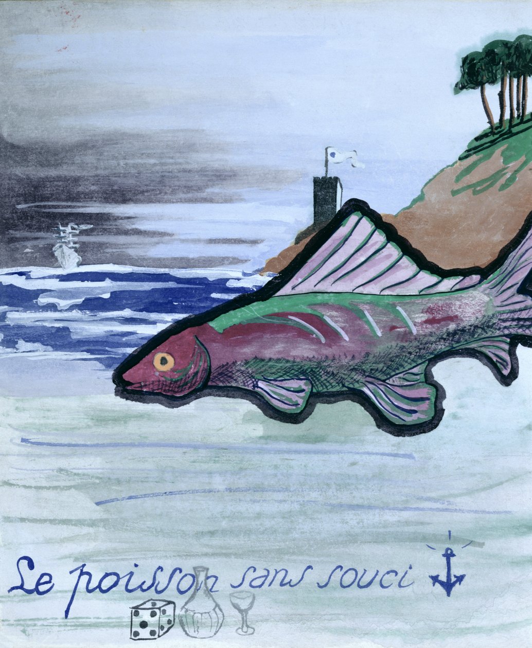 The Fish Without Worry, illustration til den håndskrevne digtsamling 