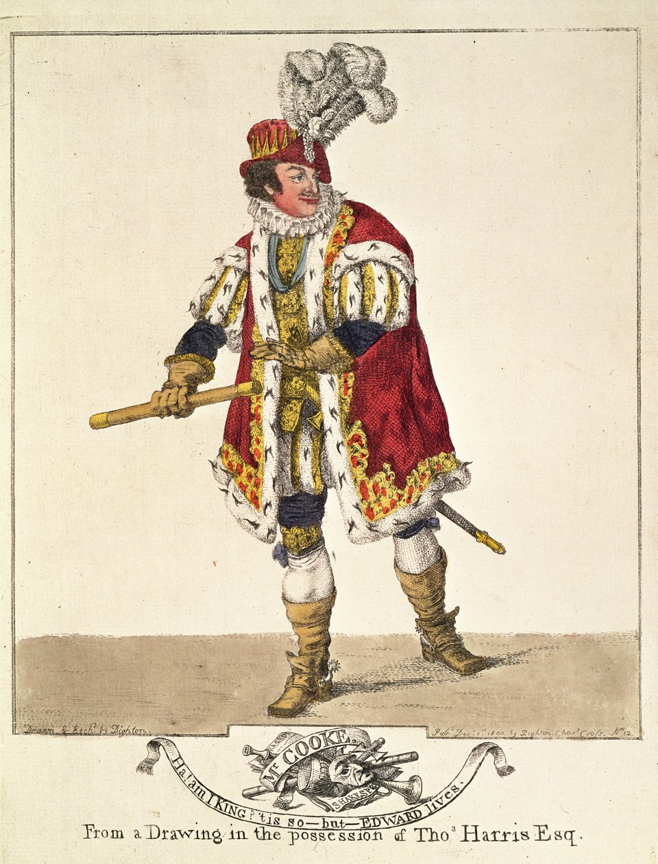 George Frederick Cooke som Richard III, Act IV, Scene II, 1800 (håndfarvet radering) af Robert Dighton