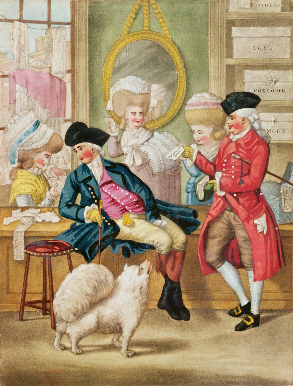 The Morning Ramble or the Milliners Shop, 1782 (håndfarvet mezzotint) af Robert Dighton