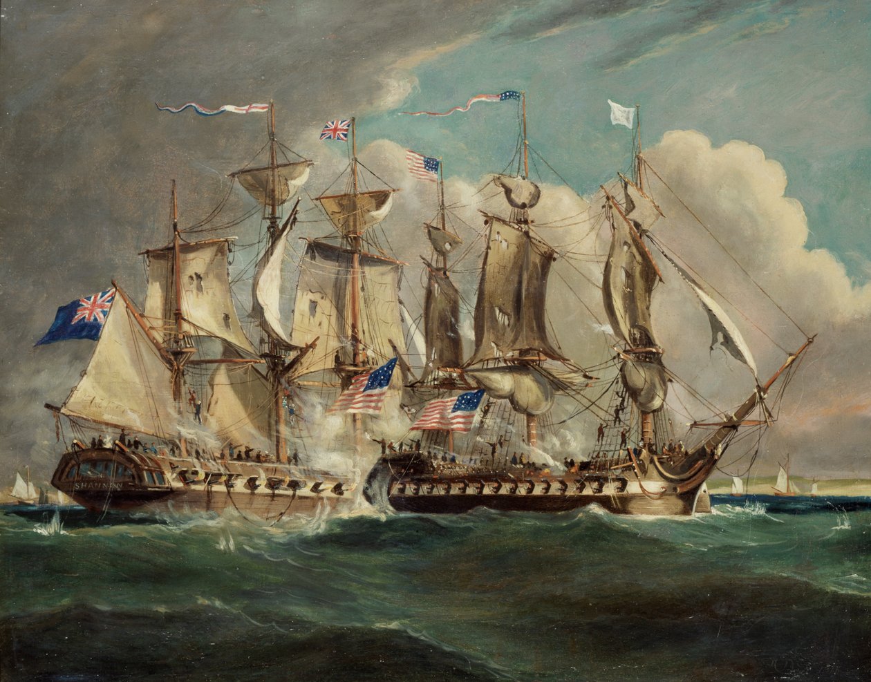 Chesapeake og Shannon ud for Boston, 1. juni 1813 af Robert Dodd