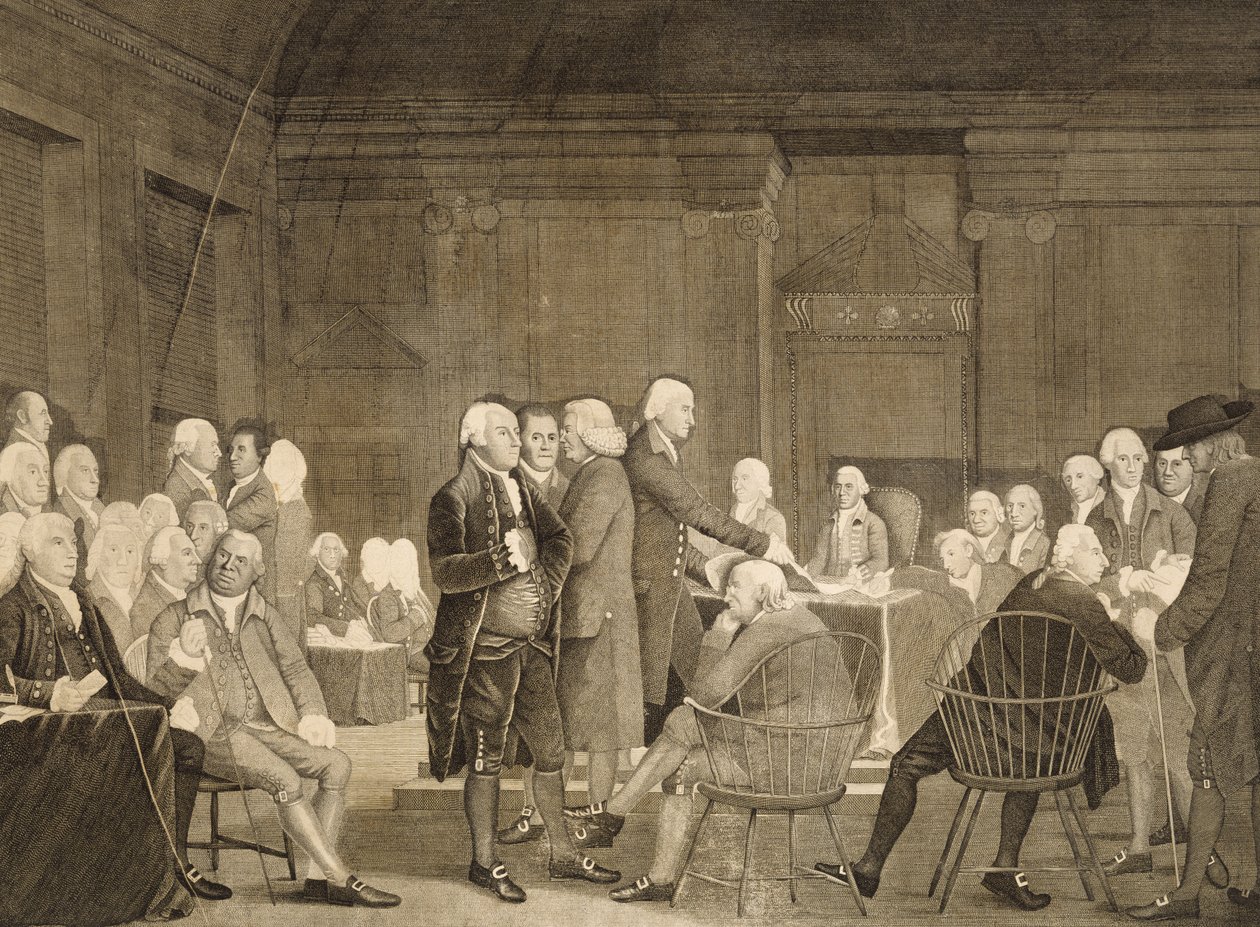 Kongressens stemmeuafhængighed, ca. 1795 (stiftgravering på lagt papir) af Robert Edge Pine