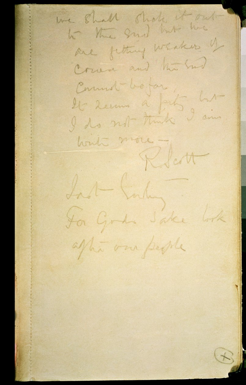 Den sidste side i hans dagbog, Antarktis, 29. marts 1912 af Robert Falcon Scott