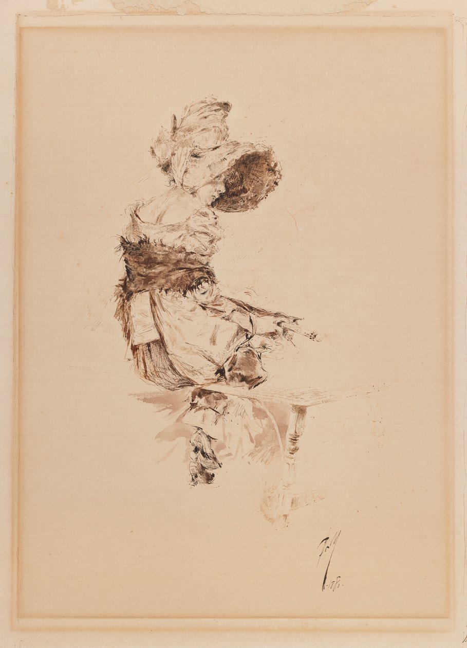 Waiting for Aaron, 1880 (pen & blæk på papir monteret på pap) af Robert Frederick Blum