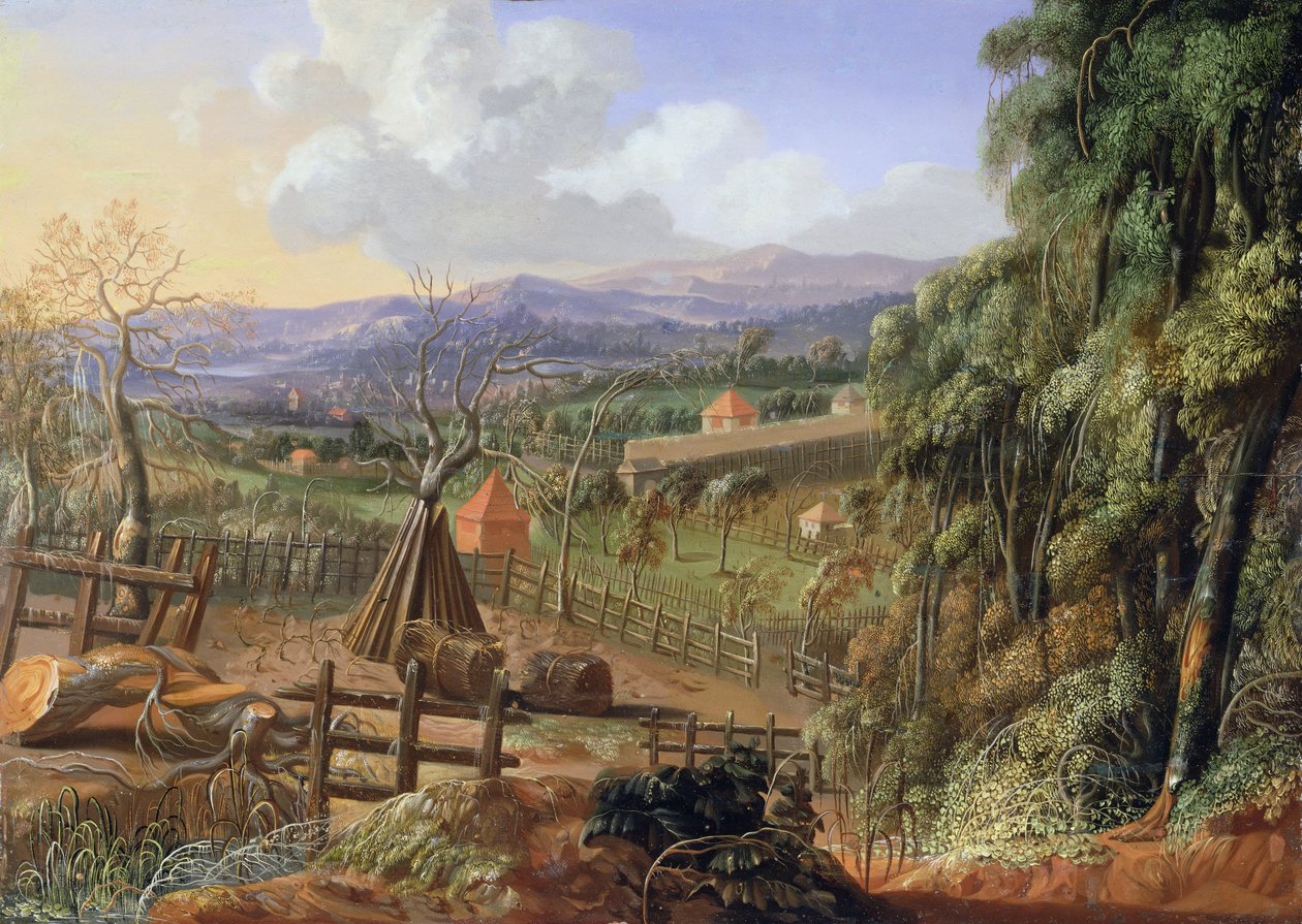 Efterårslandskab i England med en forestående storm, ca. 1735 af Robert Griffier