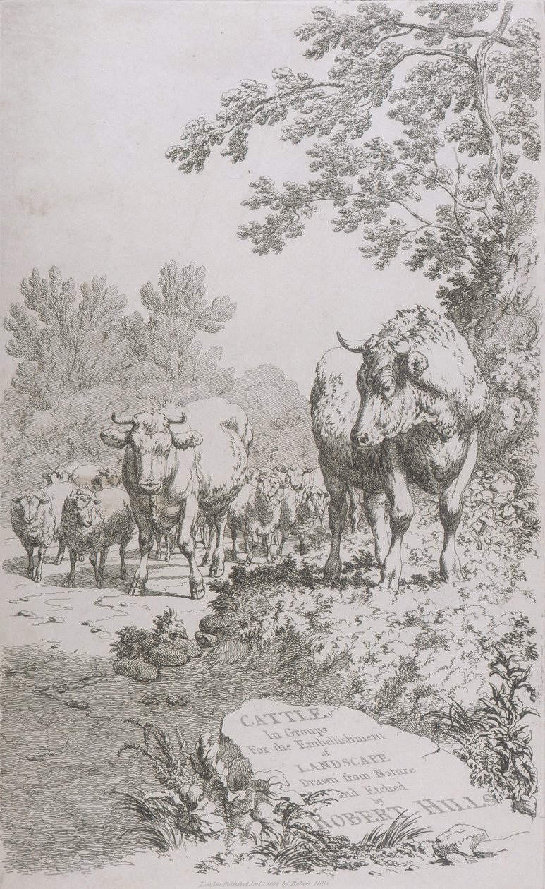 Titelblad for kvæg i grupper til udsmykning af landskab..., 1808 af Robert Hills