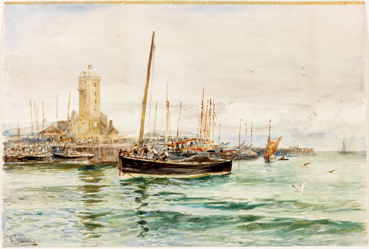 Low Lights, North Shields (blyant og akvarel på papir (klisteret på bord)) af Robert Jobling