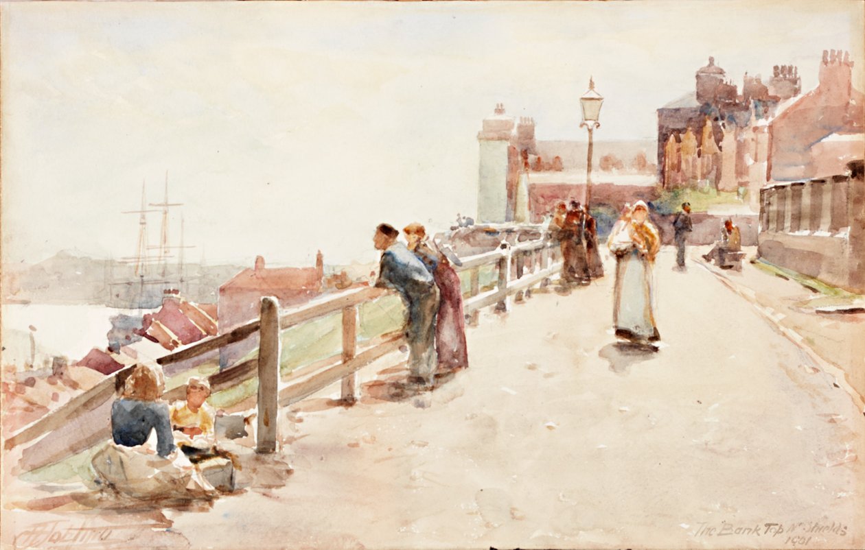 The Bank Top, North Shields 1901 (blyant og akvarel på kort) af Robert Jobling