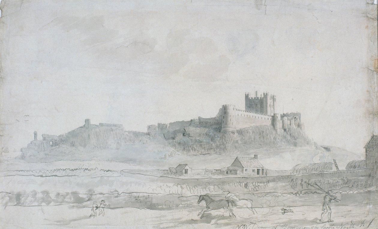 Bamburgh Castle (blæk og wc på papir) af Robert Johnson