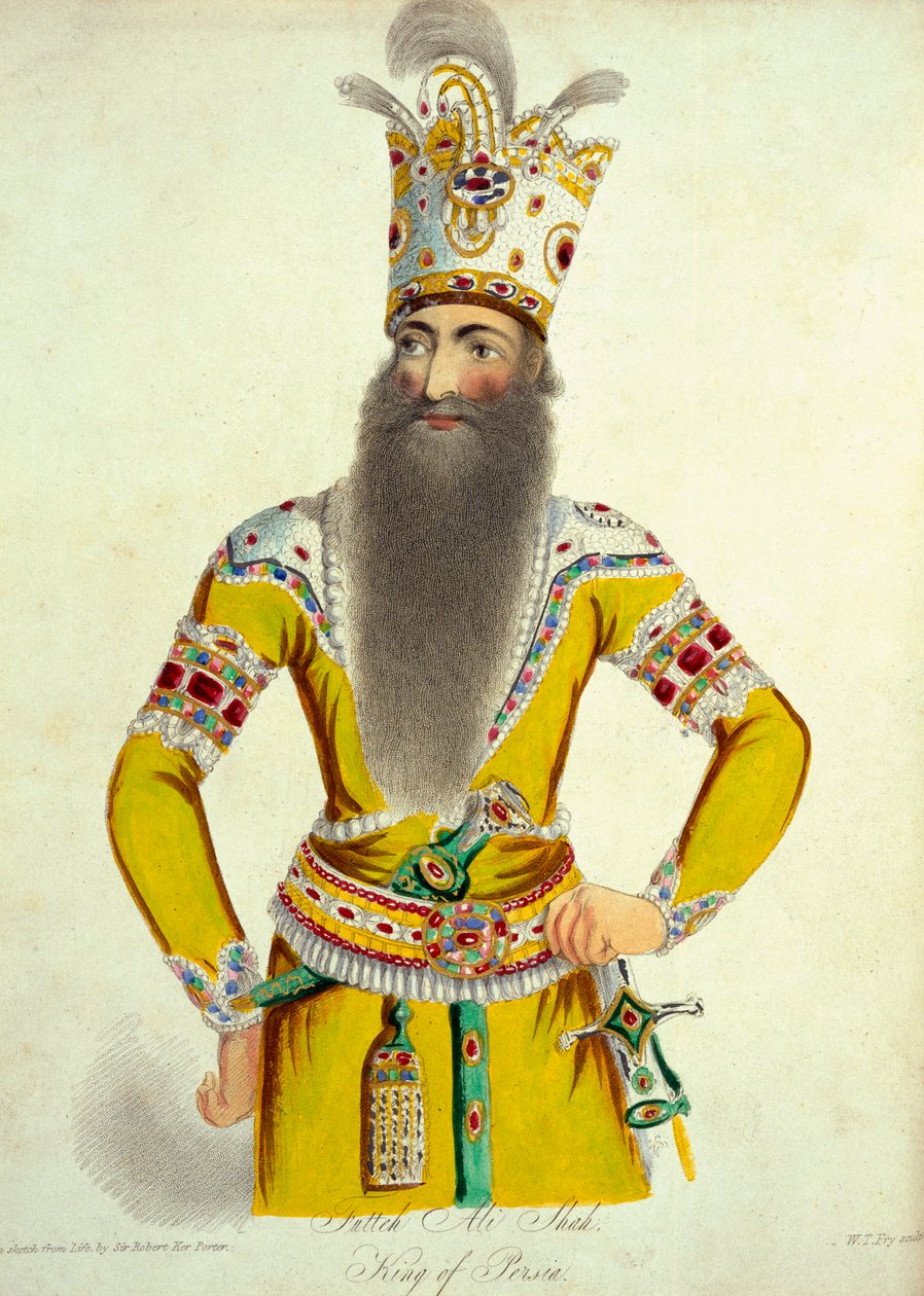 Portræt af Fatteh Ali Shah, indgraveret af William Thomas Fry (1789-1843) fra 