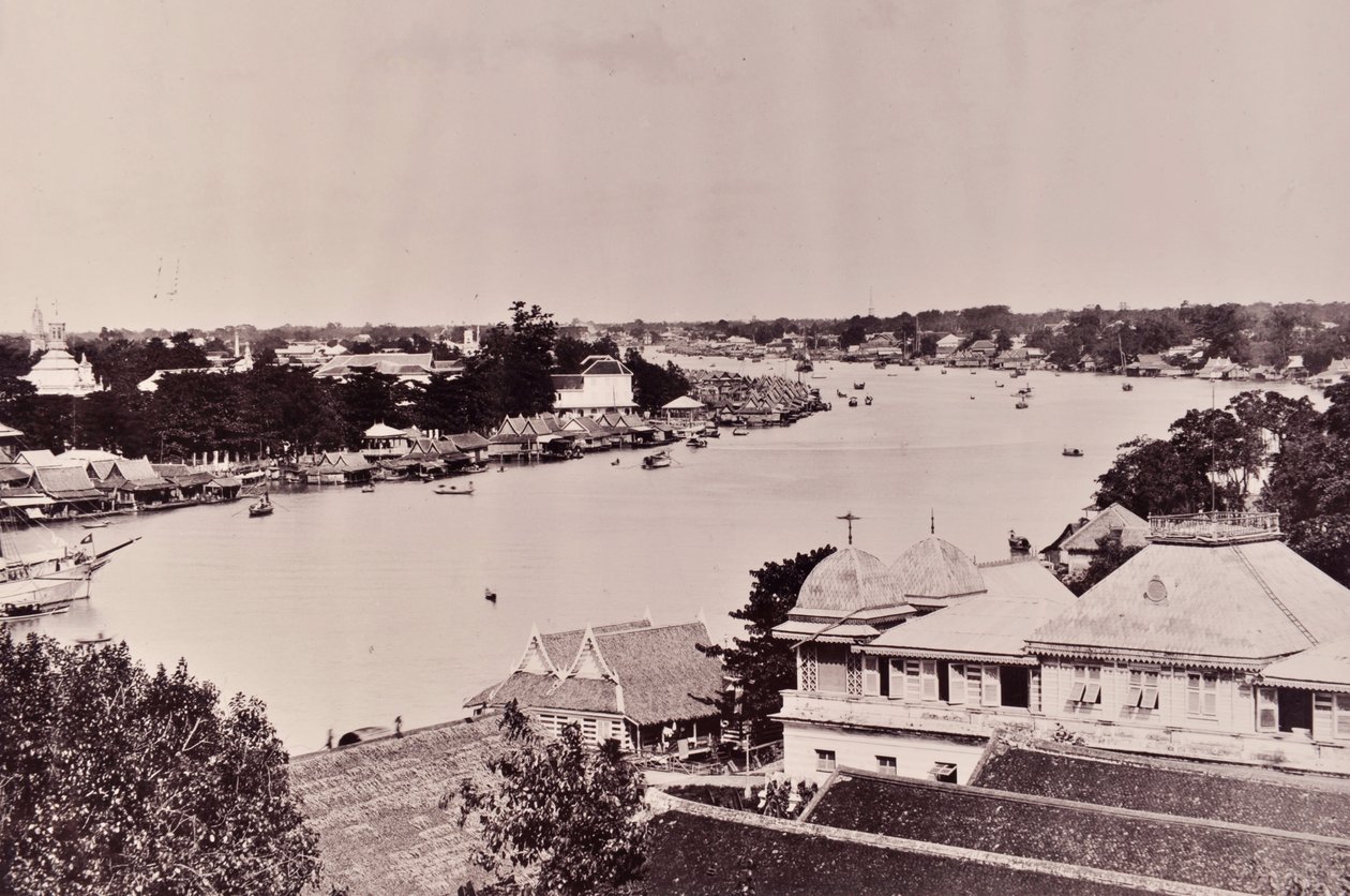 Udsigt over Chao Phraya-floden i Bangkok, ca. 1890