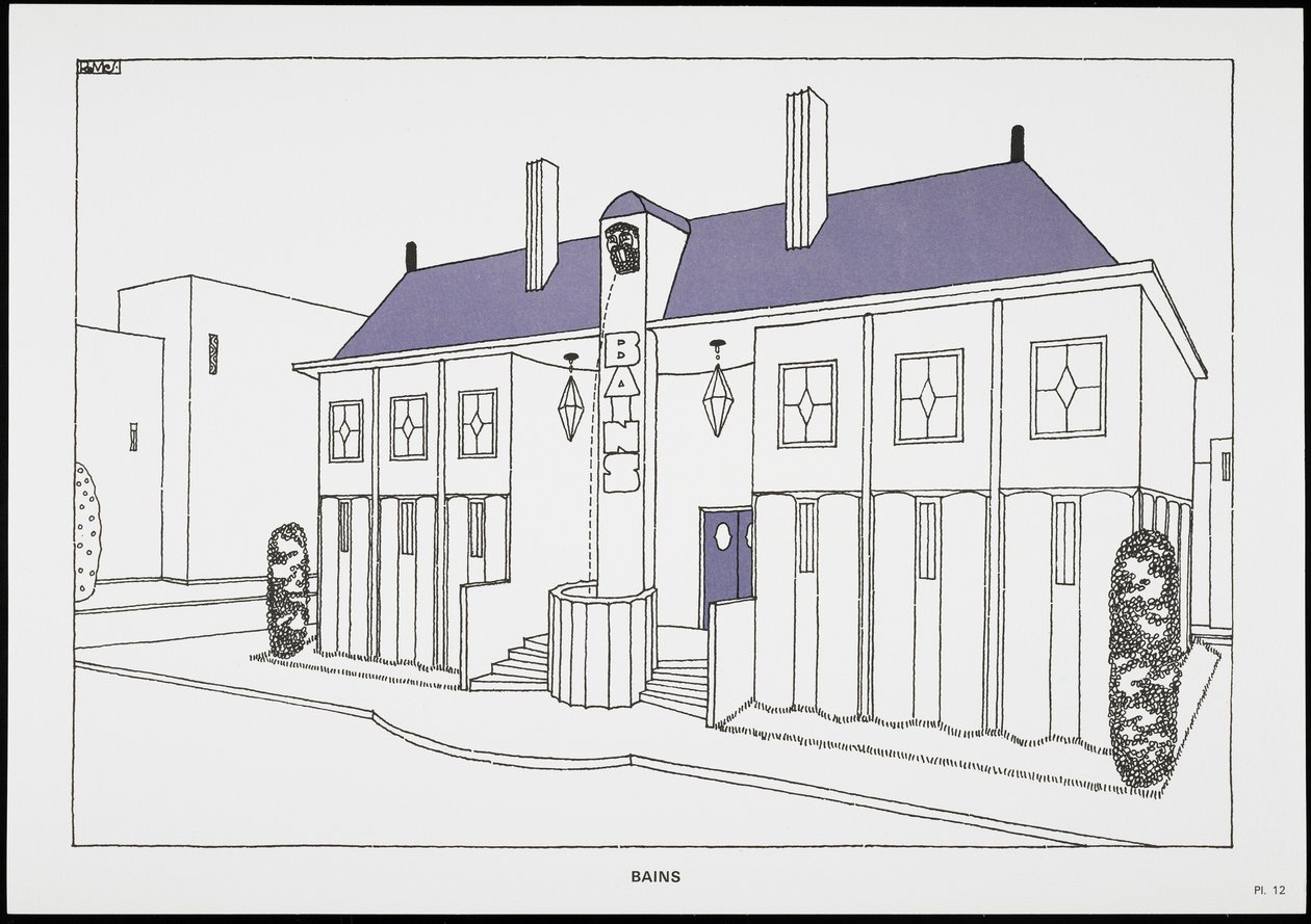 Badeværelser, fra Une Cite Moderne, tegninger af Rob Mallet-Stevens Architect, 1987 (udgivet) af Robert Mallet Stevens