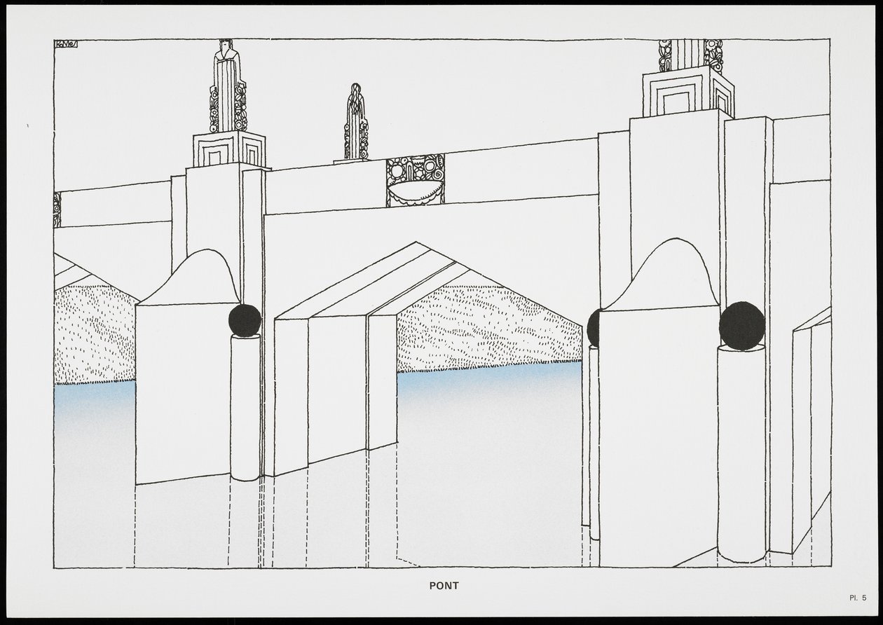 Pont, fra Une Cite Moderne, Tegninger af Rob Mallet-Stevens Architecte, 1987 (udgivet) af Robert Mallet Stevens