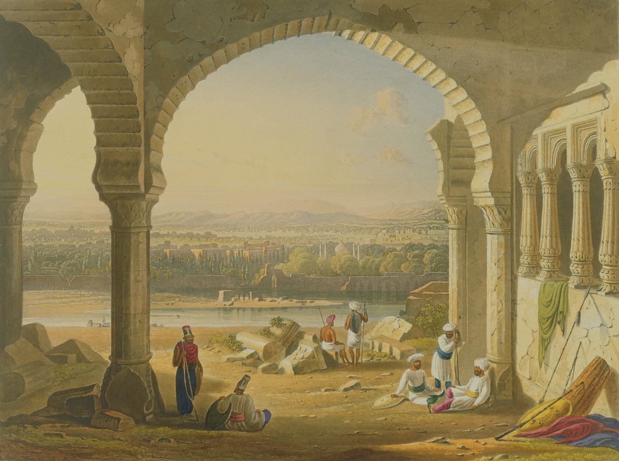 Aurungabad fra ruinerne af Aurungzebes palads, fra bind II af "Scenery, Costumes and Architecture of India", tegnet af William Purser (ca.1790-1852), ætset af Thomas Kearnan (fl.1821-50) og graveret af Thomas Kearnan (fl.1821-50) af Robert Melville Grindlay