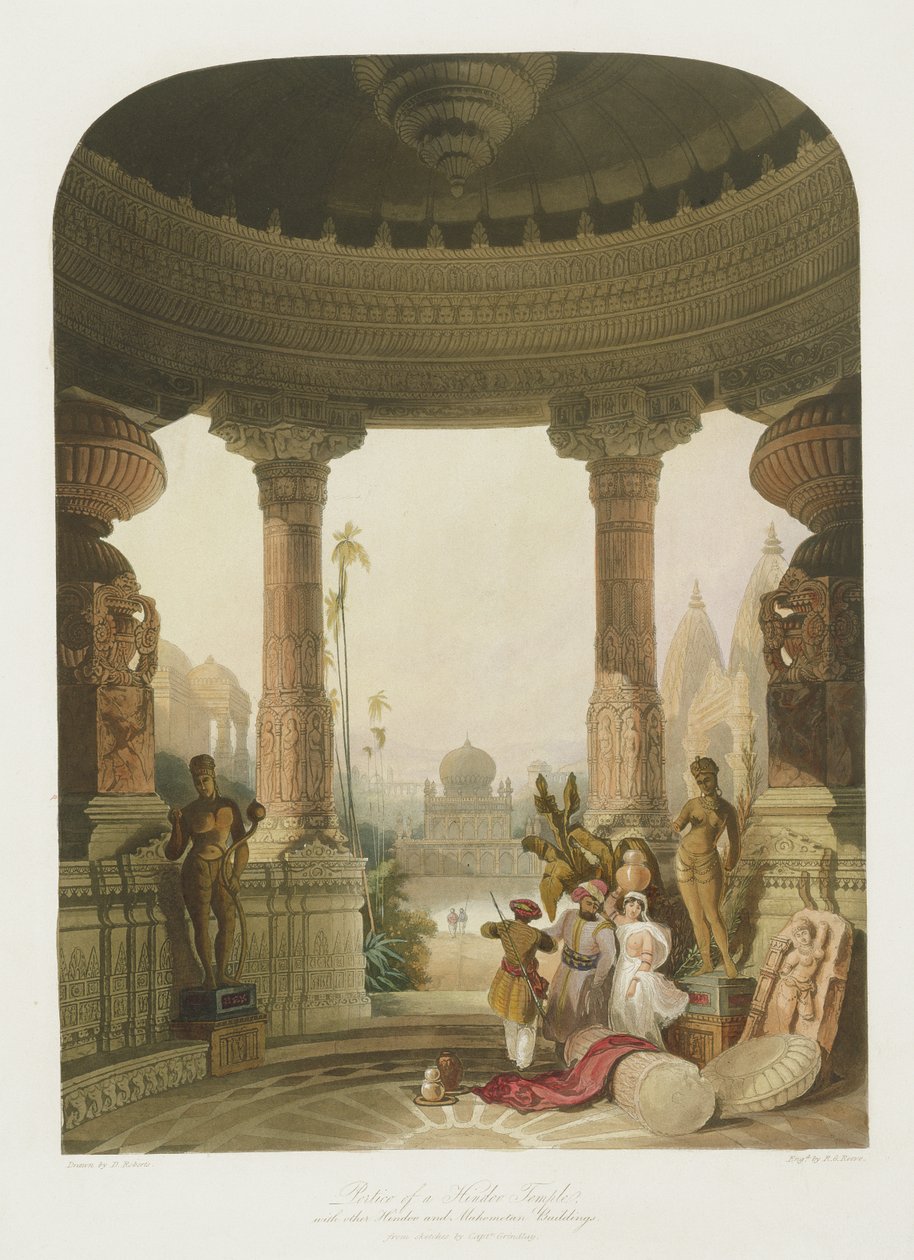 Portico af et hinduistisk tempel, med andre hinduistiske og mahomedaniske bygninger af Robert Melville Grindlay