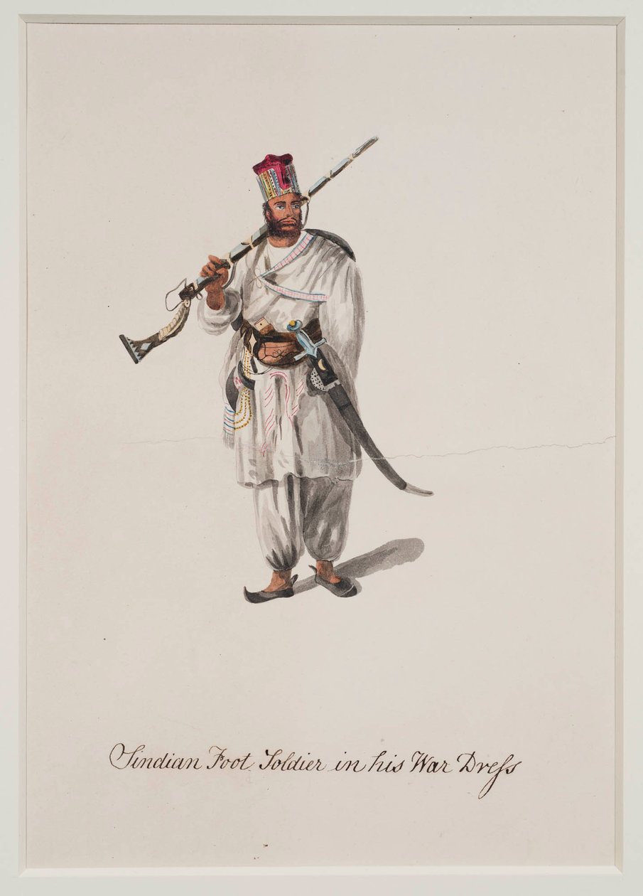 Sindisk fodsoldat i sin krigskjole, 1815 af Robert Melville Grindlay