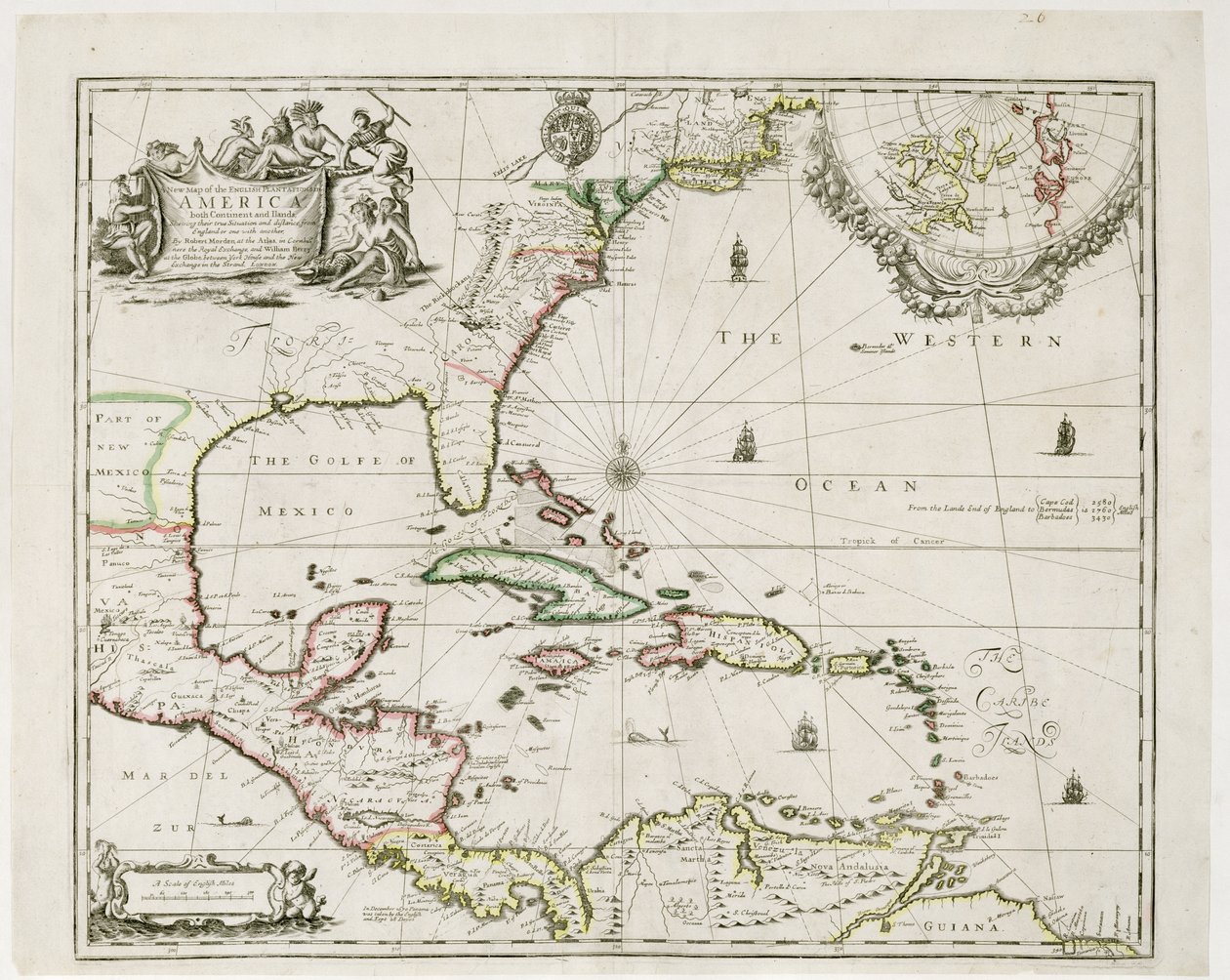 Et nyt kort over de engelske plantager i Amerika, 1673 af Robert Morden