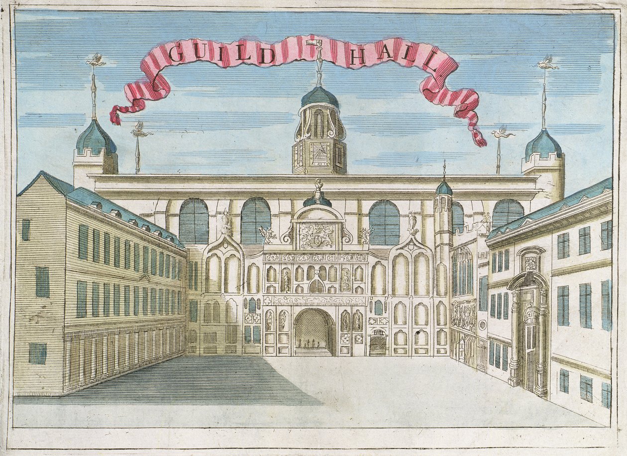Guildhall, fra "A Book of the Prospects of the Remarkable Places in and about the City of London", ca. 1700 af Robert Morden