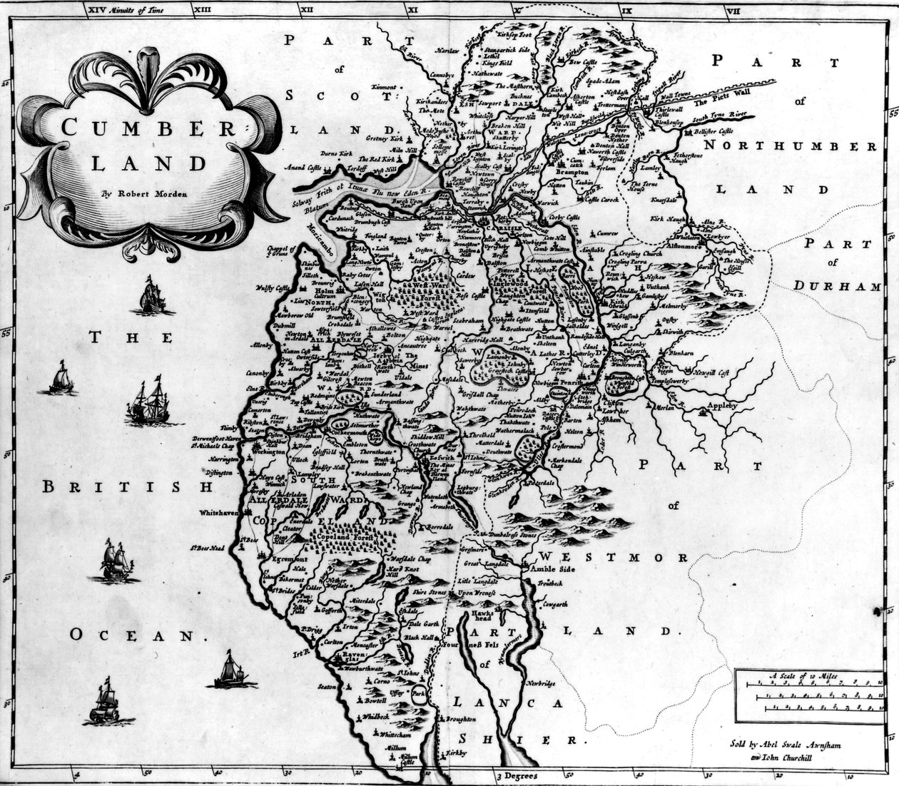 Kort over Cumberland, ca. 1695 af Robert Morden